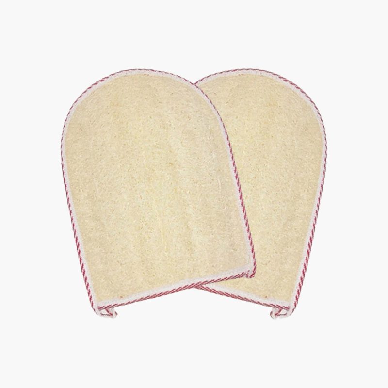 Double sided loofah exfoliating shower gloves scrubbing