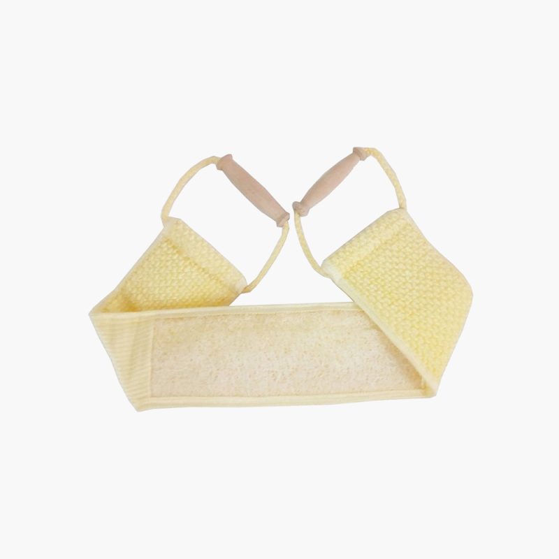 Loofah shower back long strap scrubber with wood handle