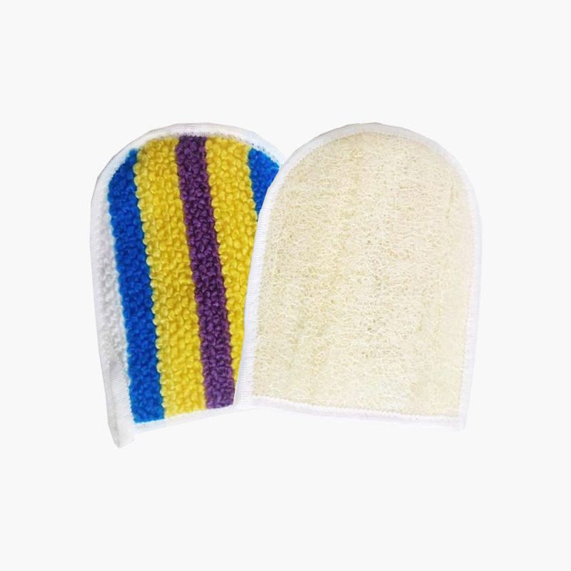 Exfoliating loofah shower gloves scrubbing with polyester side