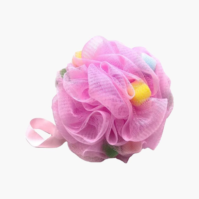 Eco-friendly cleaning PE shower pouf candy mesh sponge bath