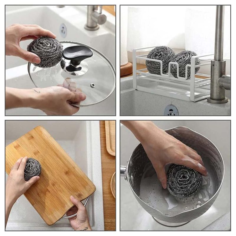 Stainless steel cleaning balls wool sponge scourer for kitchen - Image 3