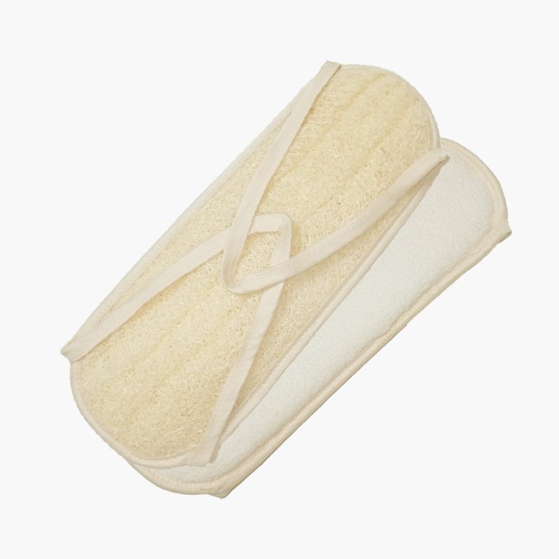 Exfoliating loofah back scrubber sponge with pure cotton fabric