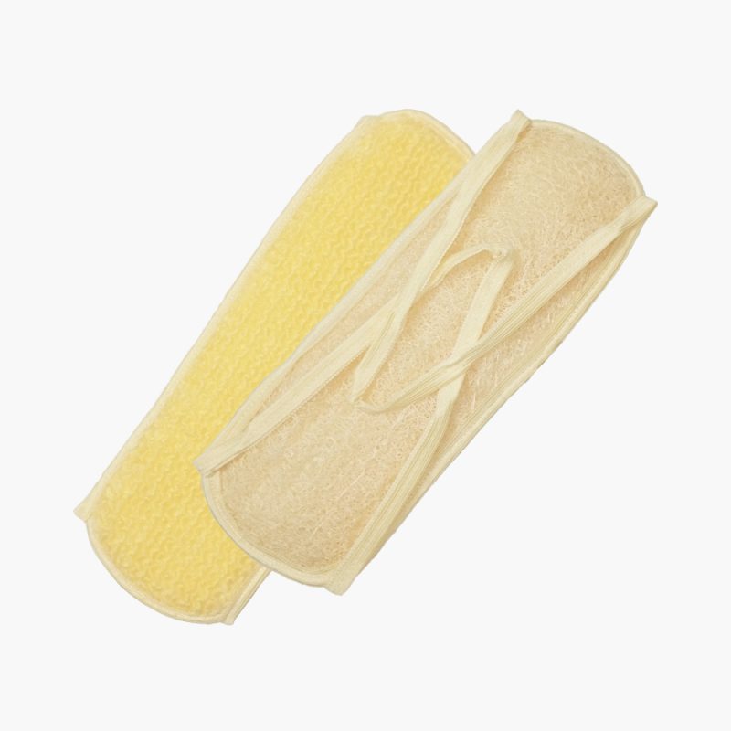 Scrubber loofah back strap sponge with polyester on another side